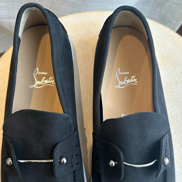 Christian Louboutin Chambeliboat Suede Slip On Boat Shoe Men's, Silver Bar Pin - Picture 6 of 9